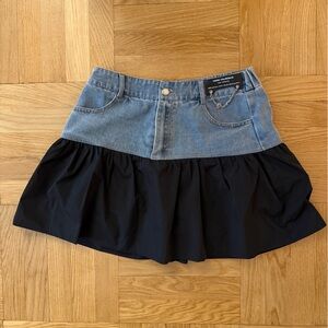 NWOT Denim and Black Ruffle Mini Skirt